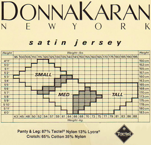 Donna Karan Hosiery Size Chart
